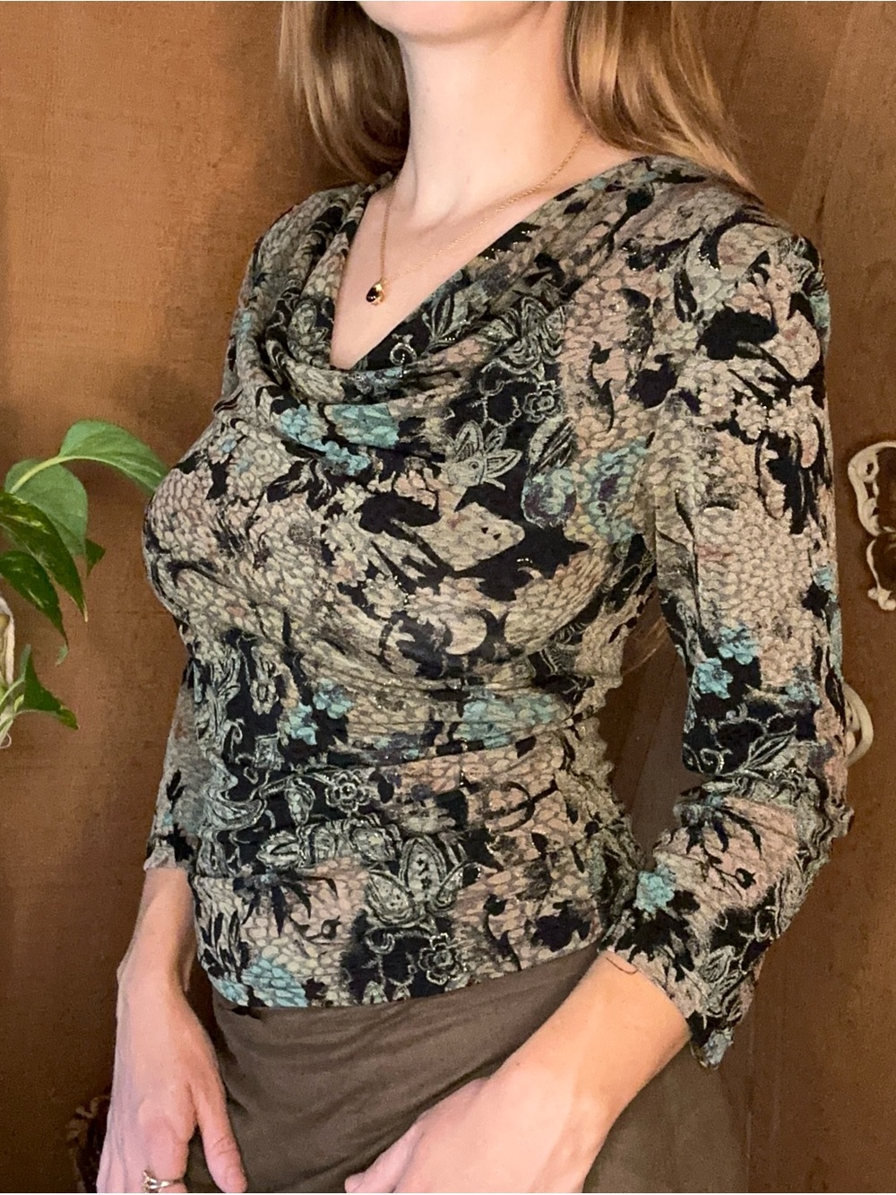 Vintage ENVY Floral Paisley Cowl Neck Top 90s Y2K